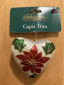 Cuore Con Poinsettia Decorazione Natalizia 3,5 Pollici  - Foto 1 di 7