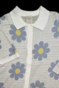 Massive Luxury Edition Crochet Knit Short Sleeve Shirt Flowers Size L New - Picture 1 of 7