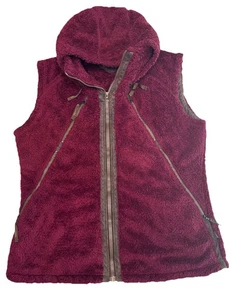 Kuhl Flight Vest Women’s XL Burgundy Alfpaca Fleece Hooded Packable Hoodie - Picture 1 of 8