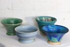 A Lot of 4 Vintage Studio Pottery Bowls British Very Retro Blue & Green