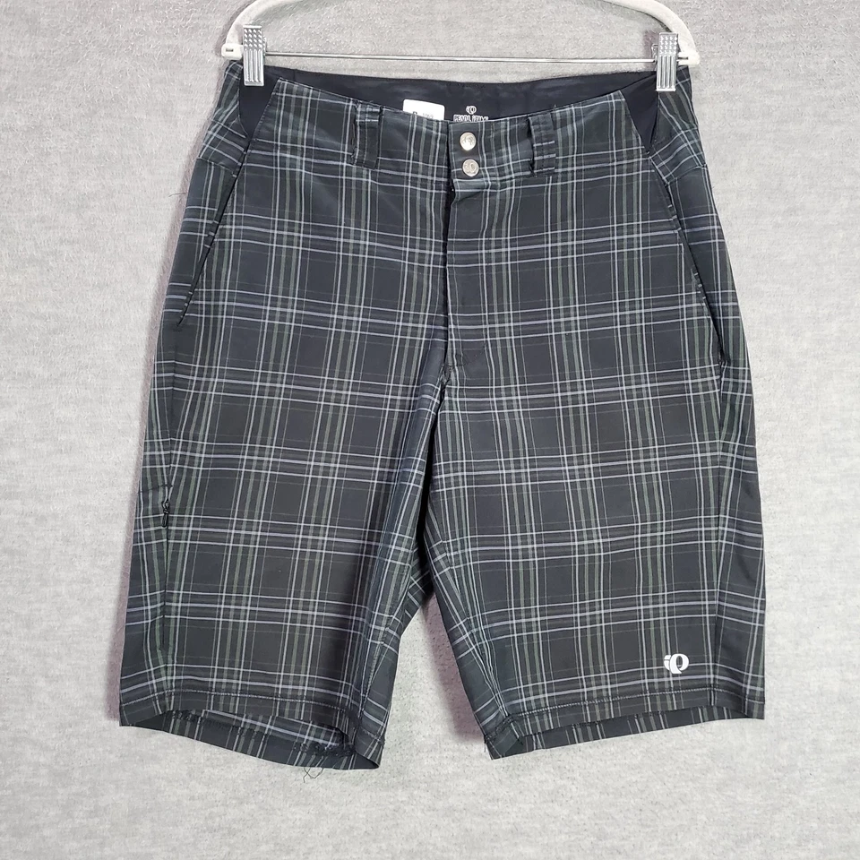 Pearl Izumi Men Shorts Medium Black Plaid Bermuda Cycling Pockets Inseam 11" - Image 1 of 4