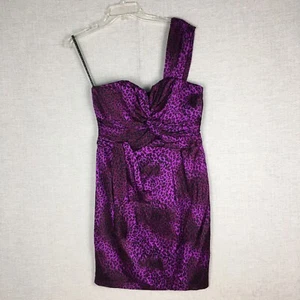 NANETTE LEPORE One Shoulder Leopard Dress Size 10 Silk Purple Cocktail Short - Picture 1 of 10