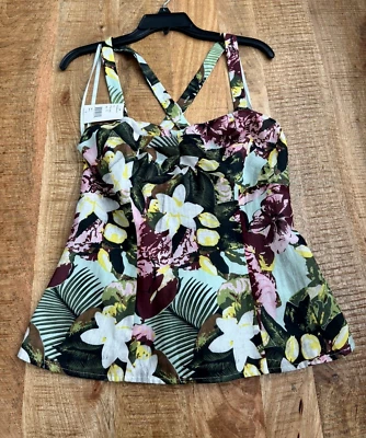 Camiseta sin mangas para mujer Cabi tropical con calado línea A mezcla de algodón y seda talla 10 Foto 1 de 4