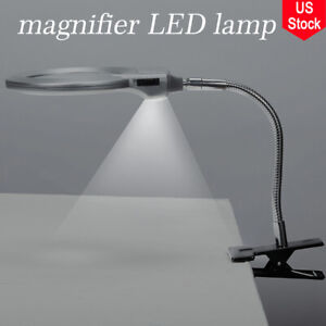 Magnifier LED Lamp Magnifying Glass Desk Table Light Reading Lamp With Clamp US