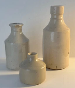 3 - Small Stoneware Crock Bottles - Connor Prairie - 2 Unmarked - Picture 1 of 5
