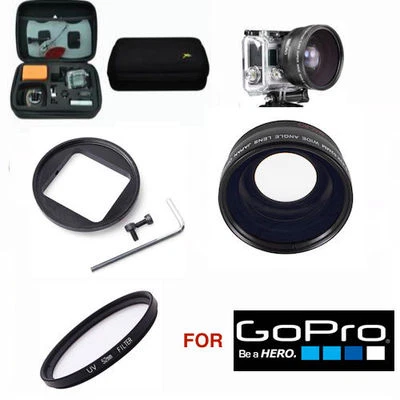 WIDE ANGLE MACRO LENS + UV FILTER + HARD CASE FOR GOPRO HERO4 SILVER EDITION - Image 1 of 4