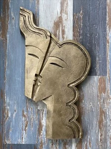 Karin Swildens 1980s Cubist Couple Cast Plaster Chalkware Wall Hanging Signed - Picture 1 of 22