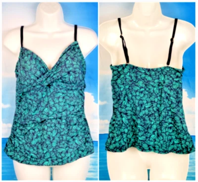 MERONA Womans NAVY BLUE/GREEN Tankini Top Swim Bathing Suit Adj straps size Lg - Image 1 of 4
