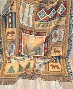 Bär Fisch Ruder Jagd Outdoor Überwurf Decke 52x64" - Bild 1 von 7