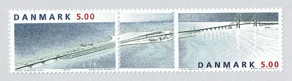 Denmark 1998 pair printet together Storebaelt bridge. MNH - Image 1 of 1