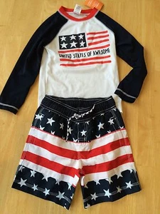 NWT Gymboree Boys July 4th Swimsuit Rash Guard Swim trunk Set 4,5/6 - Picture 1 of 1