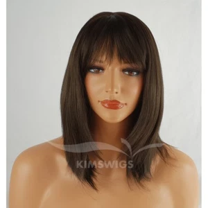 BLACK/DARK BROWN WIG LADIES WOMENS RAZOR CUT SHOULDER LENGTH FASHION HAIR UK - Picture 1 of 5
