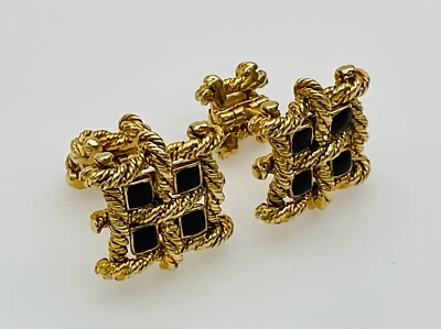 Gemelos DAVID WEBB 16K oro amarillo y ónix negro cierre $ Foto 1 de 4