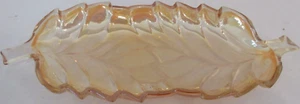 Vintage Karneval Glas Doppelblatt Süßigkeiten Nuss Schale Bernstein Ringelblume Pfirsich Glanz - Bild 1 von 7