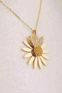 Ciondolo fiore margherita 2 ct taglio tondo creato in laboratorio citrino placcato oro giallo 14 kt - Foto 1 di 6