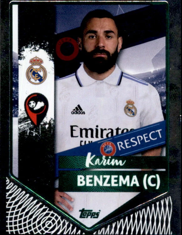 TOPPS Pegatina Champions League 22/23 401 Karim Benzema Paralelo VERDE Real Madrid C.F.