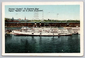 Montreal Canada Steamer Quebec on St. Lawrence River Steamboat 1930s Postcard - Picture 1 of 3