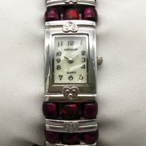 Versales Watch Women 20mm Silver Tone MOP Red Open Hinged Cuff New Battery - Picture 1 of 13