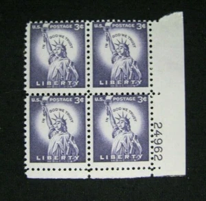 Scott #1057- 1954 3 Cent LIBERTY - Mint Plate Block of 4 ~ MNH - Picture 1 of 1