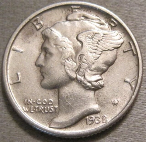 BETTER AS SHOWN - 1938 P MERCURY DIME *** 90% SILVER *** 741 Cover