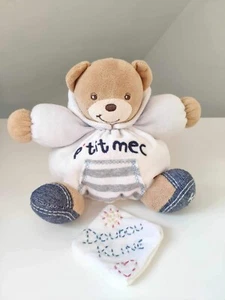 Peluche/Doudou Ours Boule Beige Blanc Rayé Gris Bleu Jean P'tit Ptit Mec - Kaloo - Picture 1 of 5
