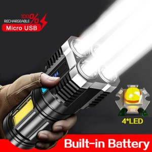 4Head LED Rechargeable Tactical Flashlight Torch COB Light Camping Spotlight