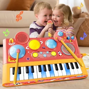 Piano Keyboard Toys for Girls Boys 5 in 1 Musical Toddler Toys with Microphone - Picture 1 of 6
