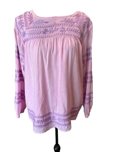 J. Marie Womens The Katie Pink w Purple Embroidery Long Sleeve Blouse Size Small - Picture 1 of 8