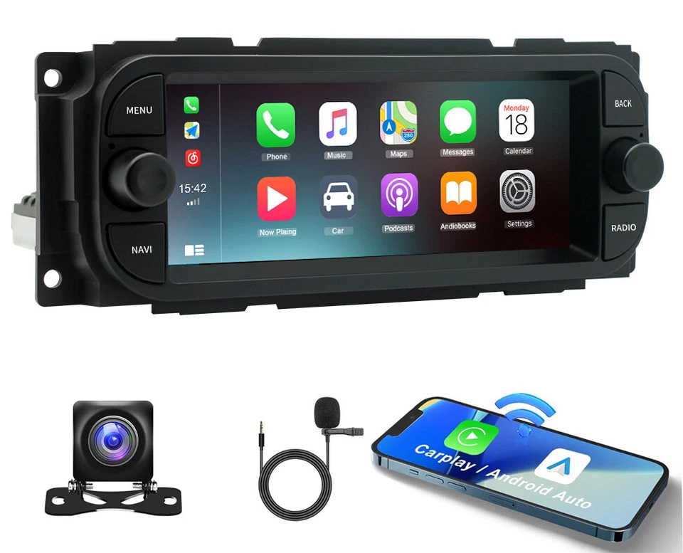 6,8" 32G Carplay Android 14 Autoradio GPS Wifi für Chrysler Jeep Dodge 1998-2010 - Bild 1 von 4