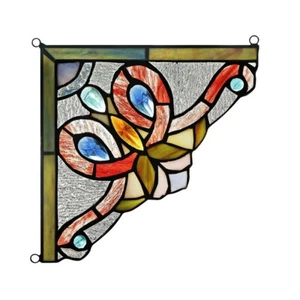 Stained Glass Corner Window Panel Victorian Design Tiffany Style - Picture 1 of 4