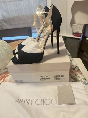 NUEVO Jimmy Choo Pearl 120 Negro/Champán Sandalias Tacones Talla 40.5 EUR / 10 US Foto 1 de 4