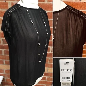NEXT neu mit Etikett Petite Größe 12 schwarz silber Bluse Top Abend Party L7 - Bild 1 von 8