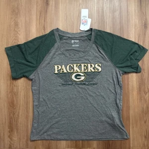 Green Bay Packers NFL Women's Large Gray & Green Raglan Graphic T-Shirt - Picture 1 of 4