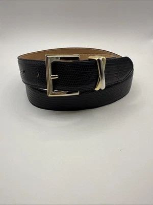 Cinturón de cuero italiano Talbots de colección para mujer L negro hecho en EE. UU. sin usar, en caja cocodrilo dos tonos Foto 1 de 4
