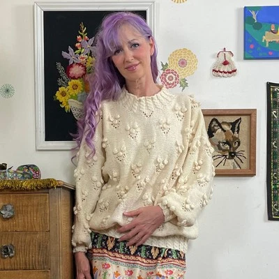 Vintage Wool Fisherman Style Sweater, 1980s Norm Thompson Chunky Bobble Sz XL - Image 1 of 4