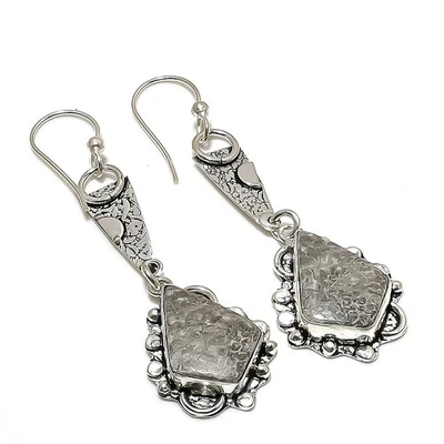 Pendiente de joyería de plata de ley 925 hecho a mano con piedras preciosas de coral Stingrey 2,96" s018 Foto 1 de 2