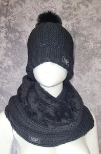 UGG Australia Hat & Scarf Knit Faux Fur Lined Winter Soft Warm Cozy Acrylic - Picture 1 of 4
