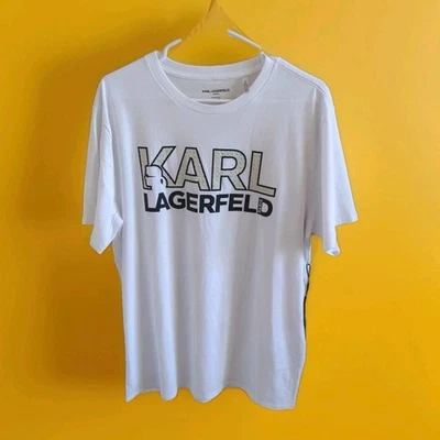 KARL LAGERFELD PARIS Men's  Logo Graphic T-Shirt White Size L Cotton 100% - Image 1 of 4