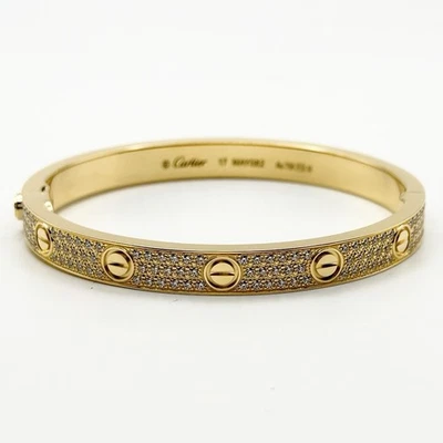 Cartier любовь браслет мощеные бриллианты 18K желтое золото размер 17 w коробка, обслуживается - Изображение 1 из 4