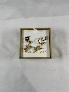Michael Kors Signature MK Pave Dangle Hoop Logo Earrings NWT $100 - Picture 1 of 6
