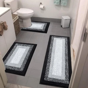 Microfiber Bathroom Rugs Sets 3 Piece, Non Slip Bath Rugs for Bathroom, Absor... - Picture 1 of 7