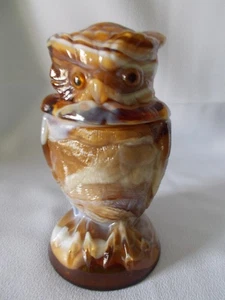 Vintage Imperial Glass Company Owl Covered Jar Caramel Slag - Picture 1 of 6