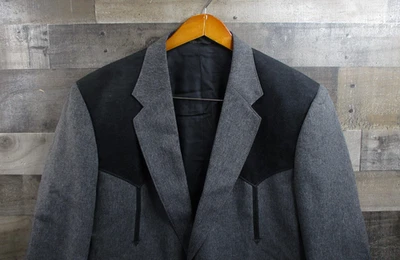 Abrigo deportivo Circle S para hombre 46R gris negro yugo occidental blazer de dos botones hecho en EE. UU. Foto 1 de 4