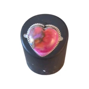 Rosa Dahlie Türkis herzförmiger Sterlingsilber Ring Größe 8 Band - Bild 1 von 3