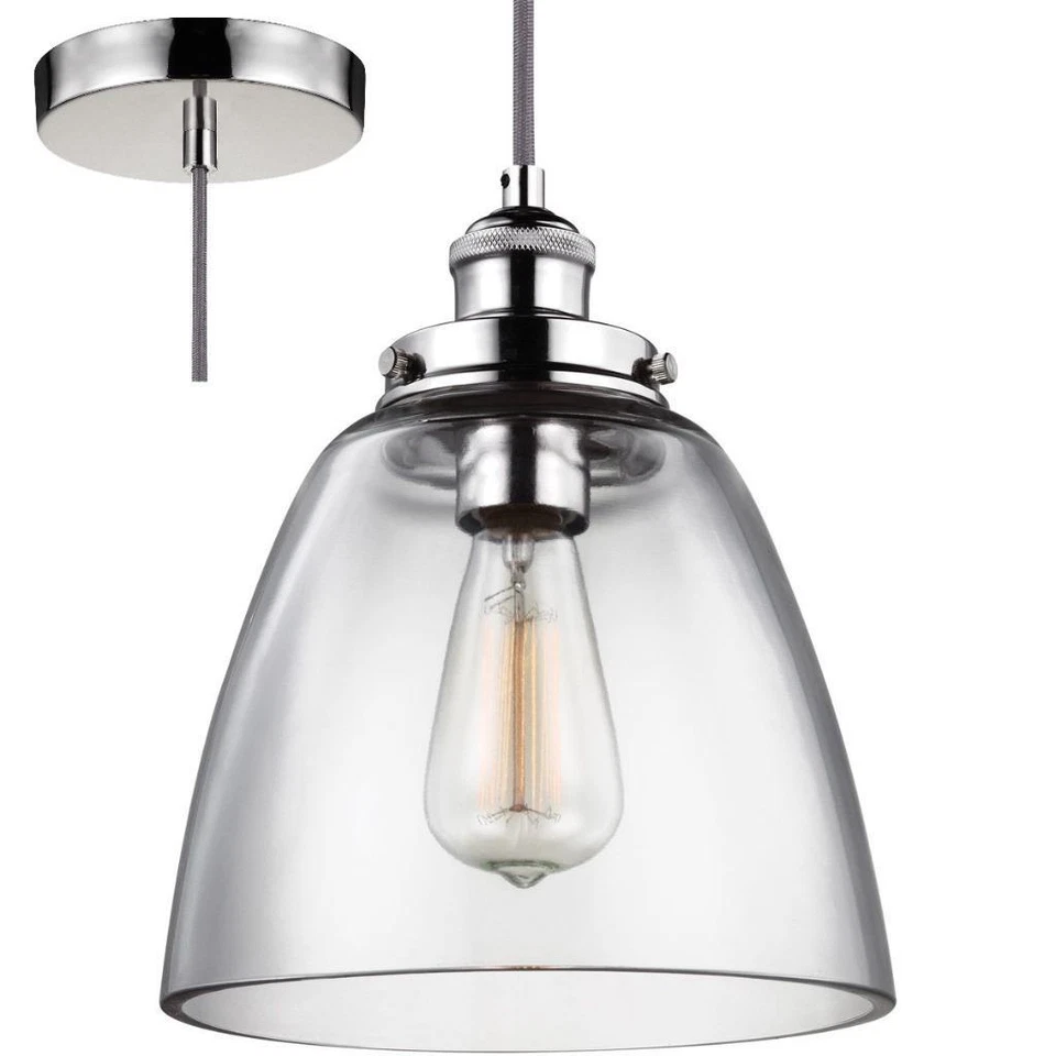 Iluminación colgante de vidrio Feiss Baskin 9" 1 luz, níquel pulido, P1349PN Foto 1 de 1