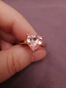 Pink plastic heart shaped 3ct And Set Into gold plated Ring Size UK P - Picture 1 of 4