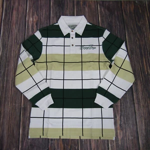 Bogey Boys NEW Mens Small White Green Golf Long Sleeve Polo Shirt Offset Check - Picture 1 of 6