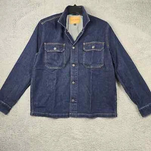 LUCKY BRAND DENIM JEAN Jacket Mens LARGE L BLUE OUTDOOR Dark Wash Button Up NWT - Picture 1 of 11