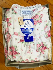 NWT Women's LANZ of Salzburg 2 Pc FLANNEL PAJAMAS Size L, White, Pink Roses USA - Picture 1 of 8