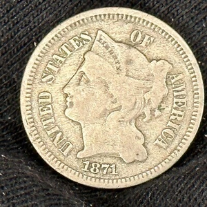 1871 3 CENT NICKEL PIECE - Picture 1 of 2